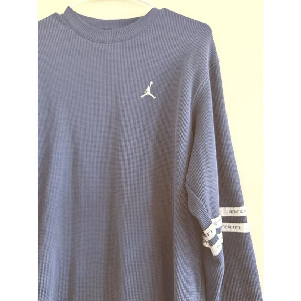 Vintage retro 90s Air Michael Jordan Long Sleeve Shirt waffle knit‎ Size L Blue